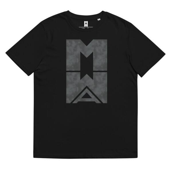 Unisex organic cotton t-shirt - Black/Grey - Many Worlds Art Logo