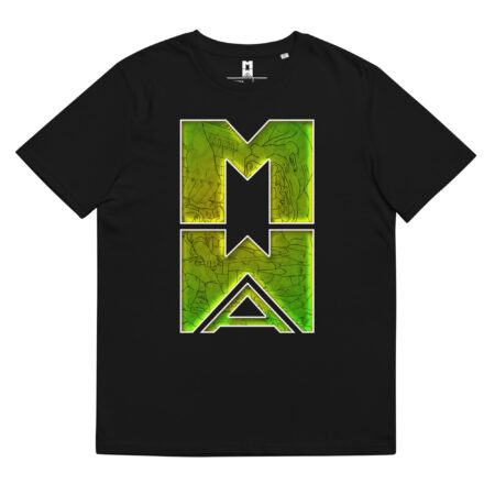 Unisex organic cotton t-shirt - Black/Green - Many Worlds Art Logo with Image